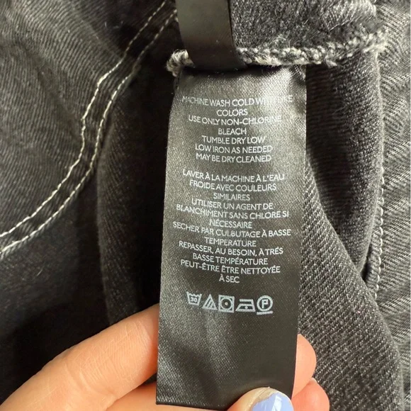 Free People We The Free Ariel Cozy Denim Bomber‎ Jacket Faded Black Sherpa Large - Picture 6 of 10